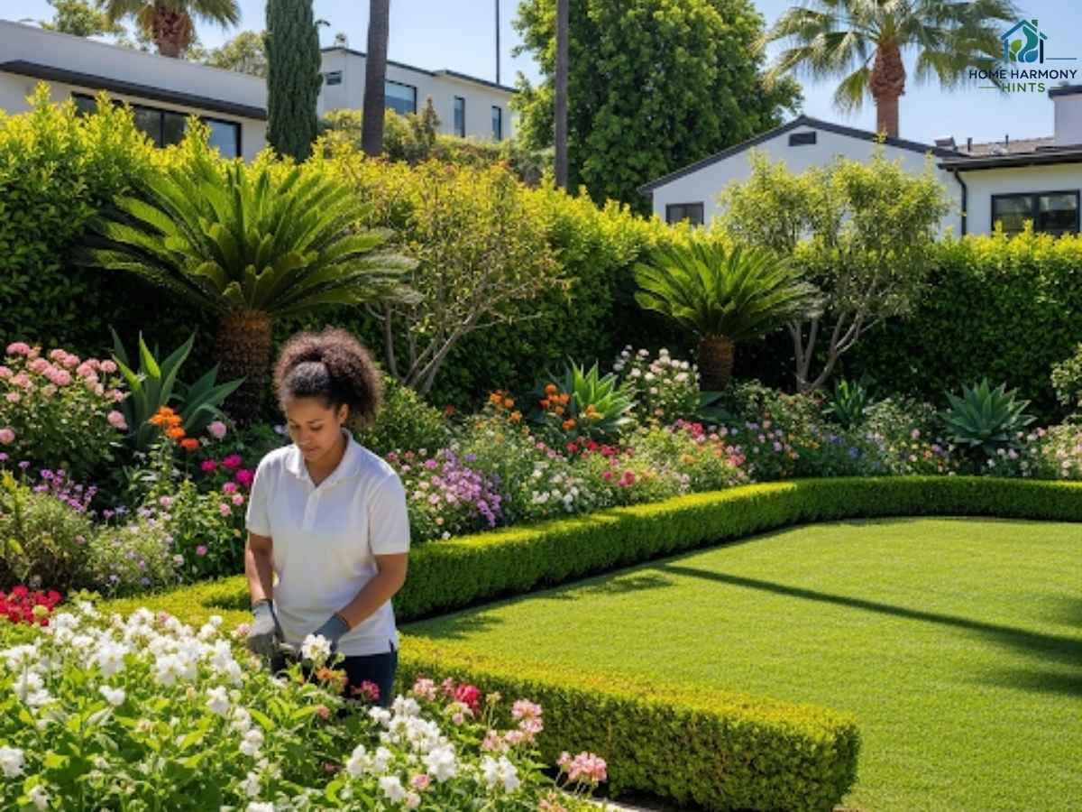 Lush landscaped backyard in a Los Angeles neighborhood maintained by a professional gardener