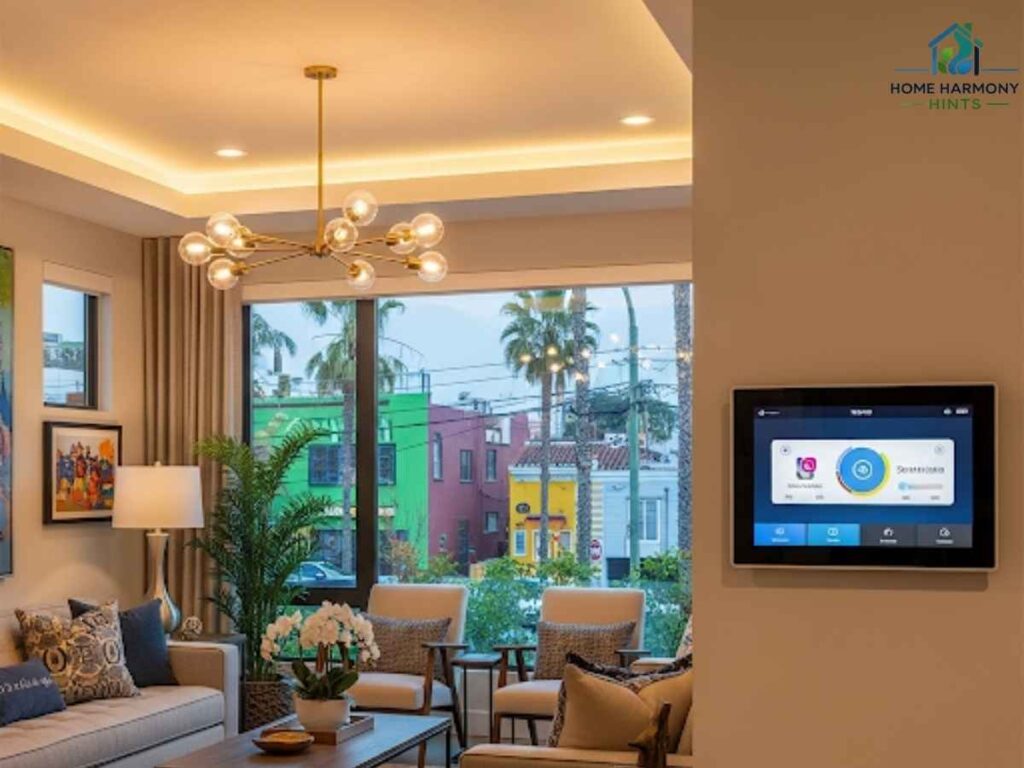 Los Angeles Hillcrest living room featuring smart lighting and home automation panel