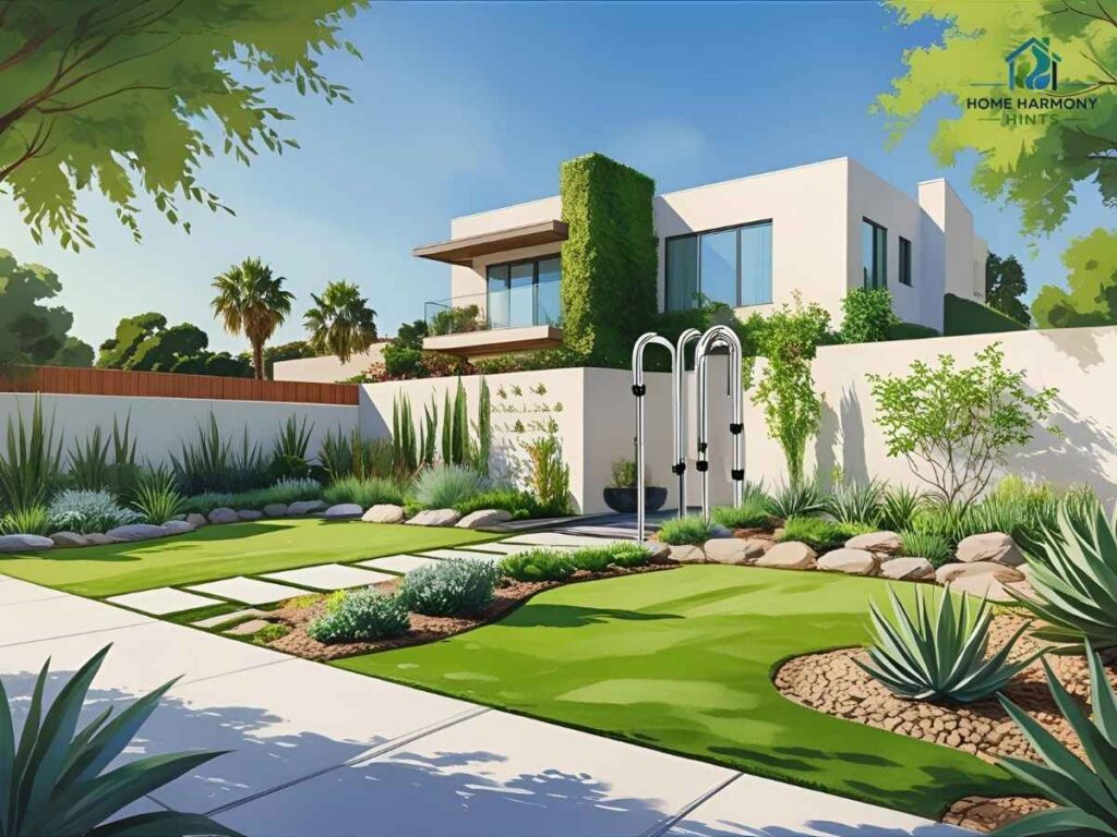 Modern sustainable yard design featuring smart irrigation in Los Angeles
