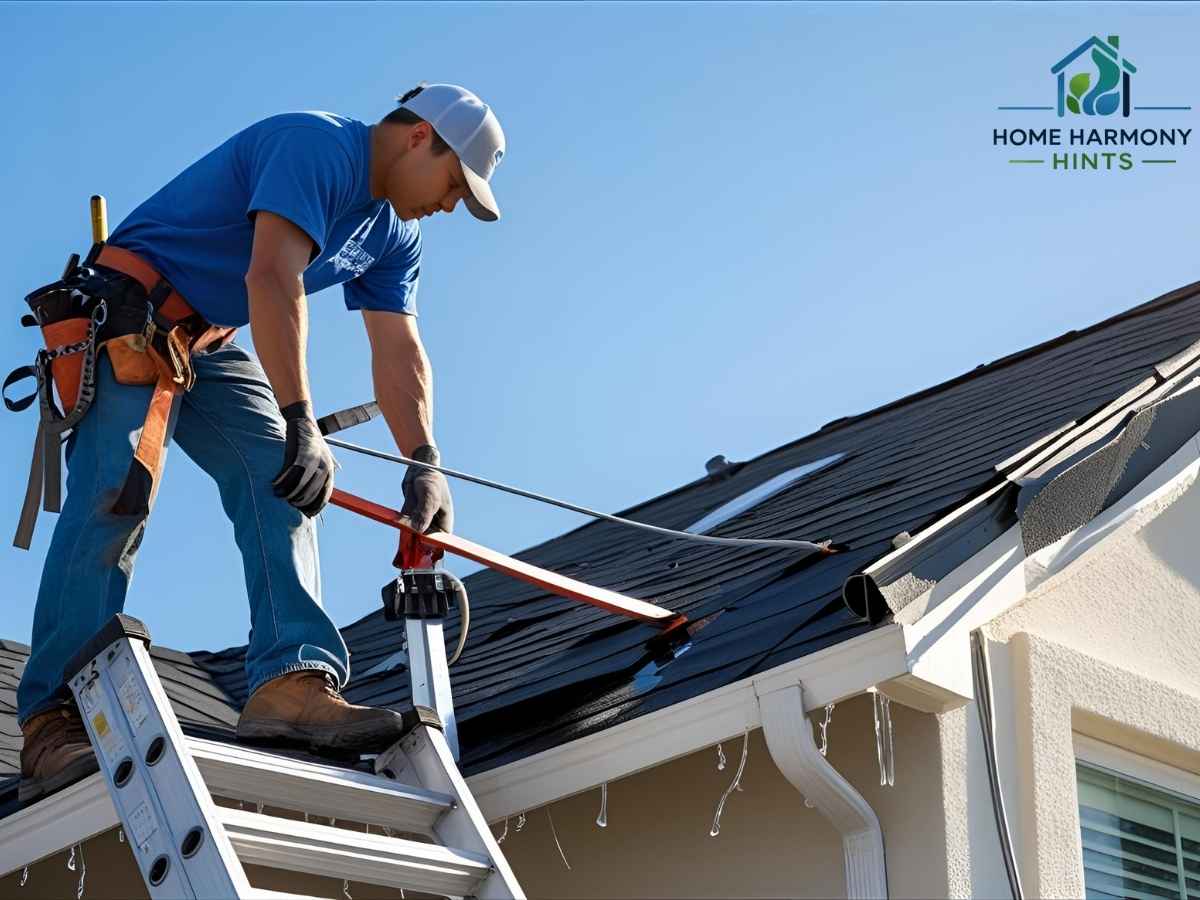 Roofer fixing roof leak on a residential home in Los Angeles near Rancho Cordova