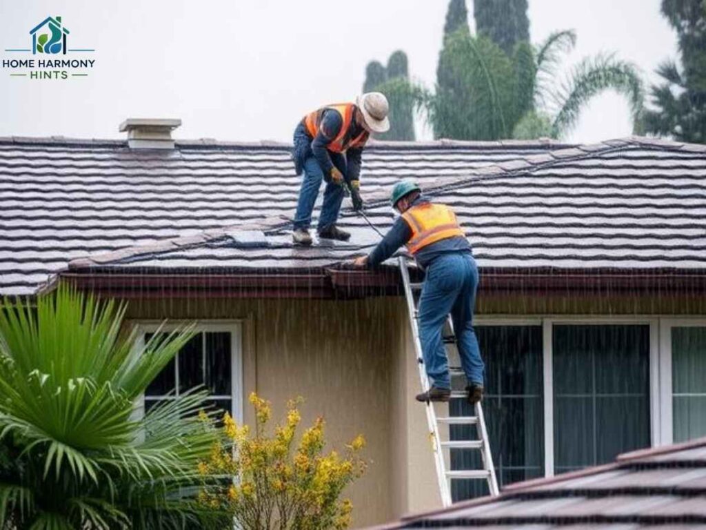 Rancho Cordova Roof Leak Repairs: LA’s Fastest Fixes, Local Advice, and Neighborhood Success 2 Emergency roof leak repair team working on a Los Angeles house during rainstorm