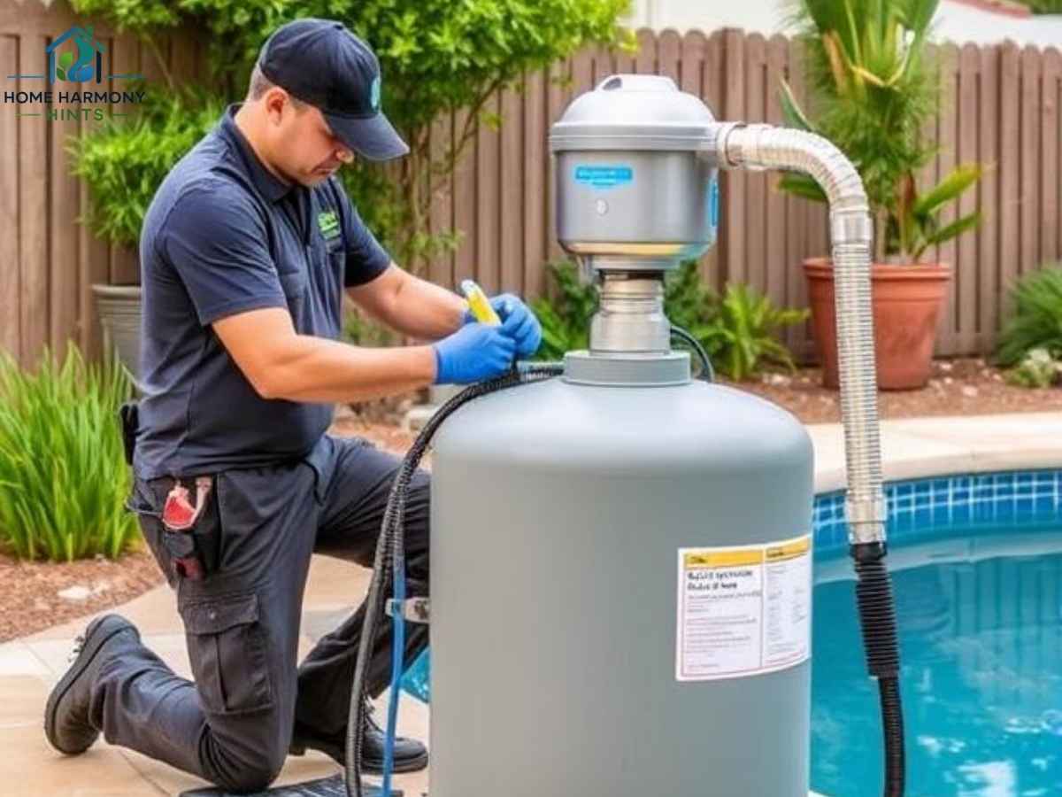 Certified technician performs Rancho Cordova pool heater tune-up in a residential Los Angeles backyard