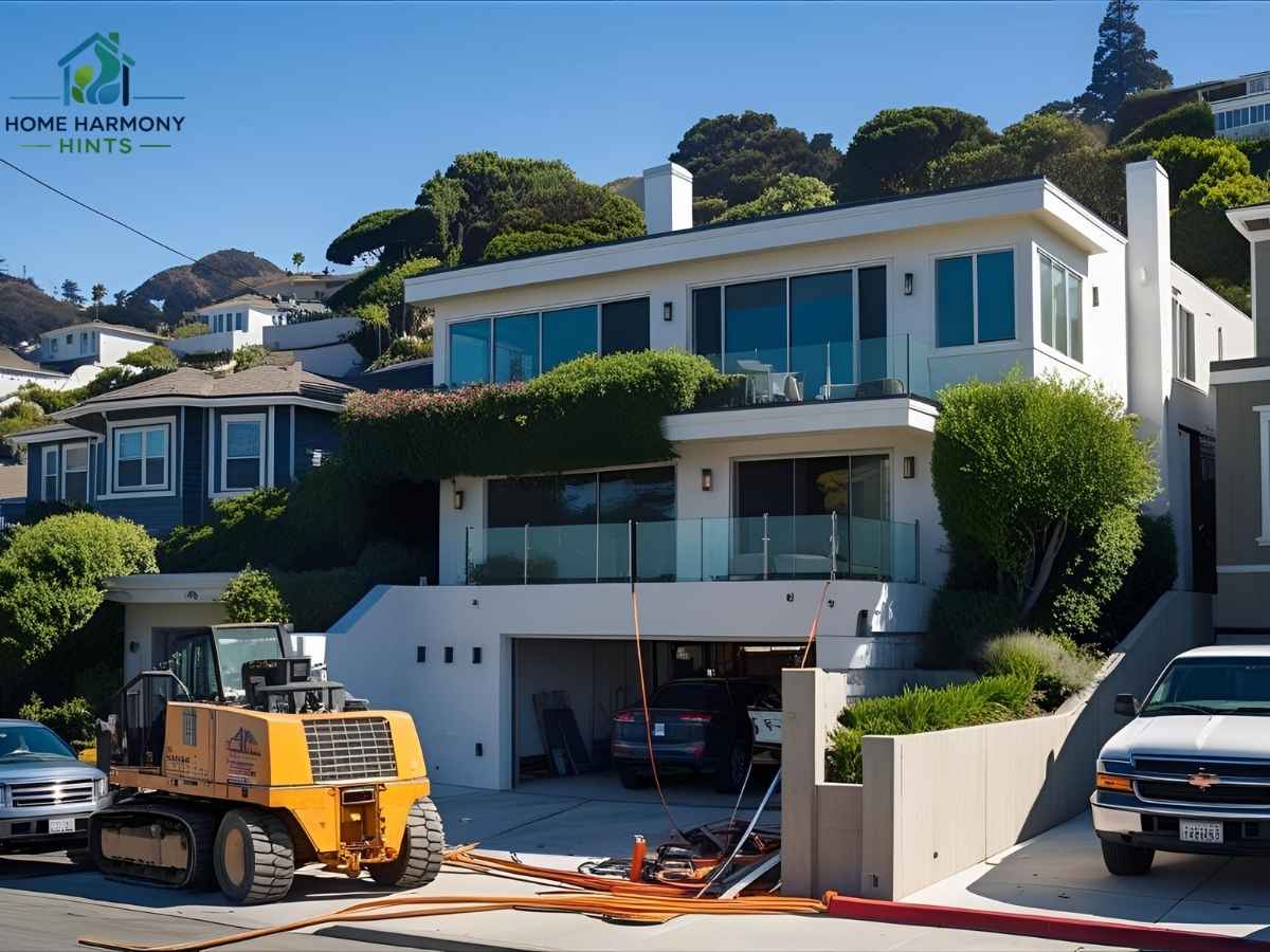 Seismic retrofitting work on hillside home in Golden Gate Heights, Los Angeles neighborhood